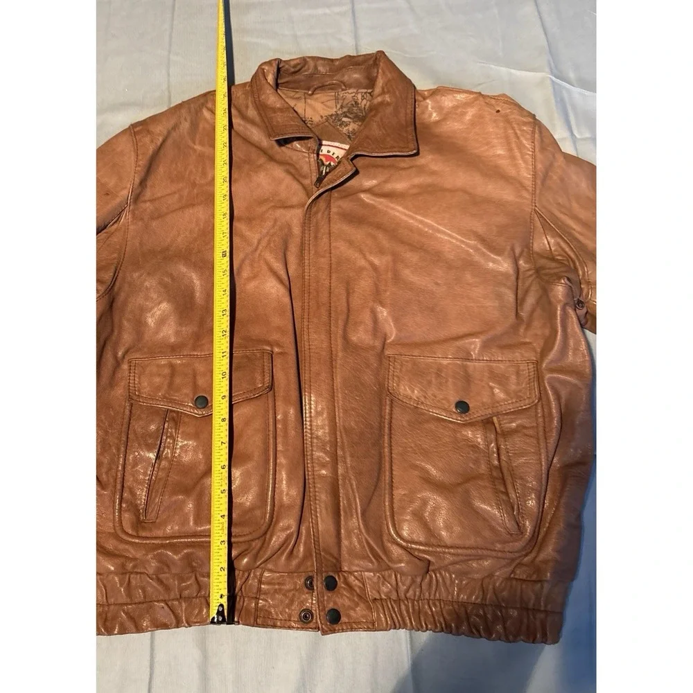 Boulder Ridge Mens Brown Leather Flight Bomber Jacket Map Lining Size 44 Vintage